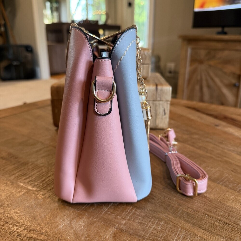 NEW ZZMY Pastel Colorblock Satchel Handbag Pink & Blue with Matching Wallet Set - Picture 3 of 9